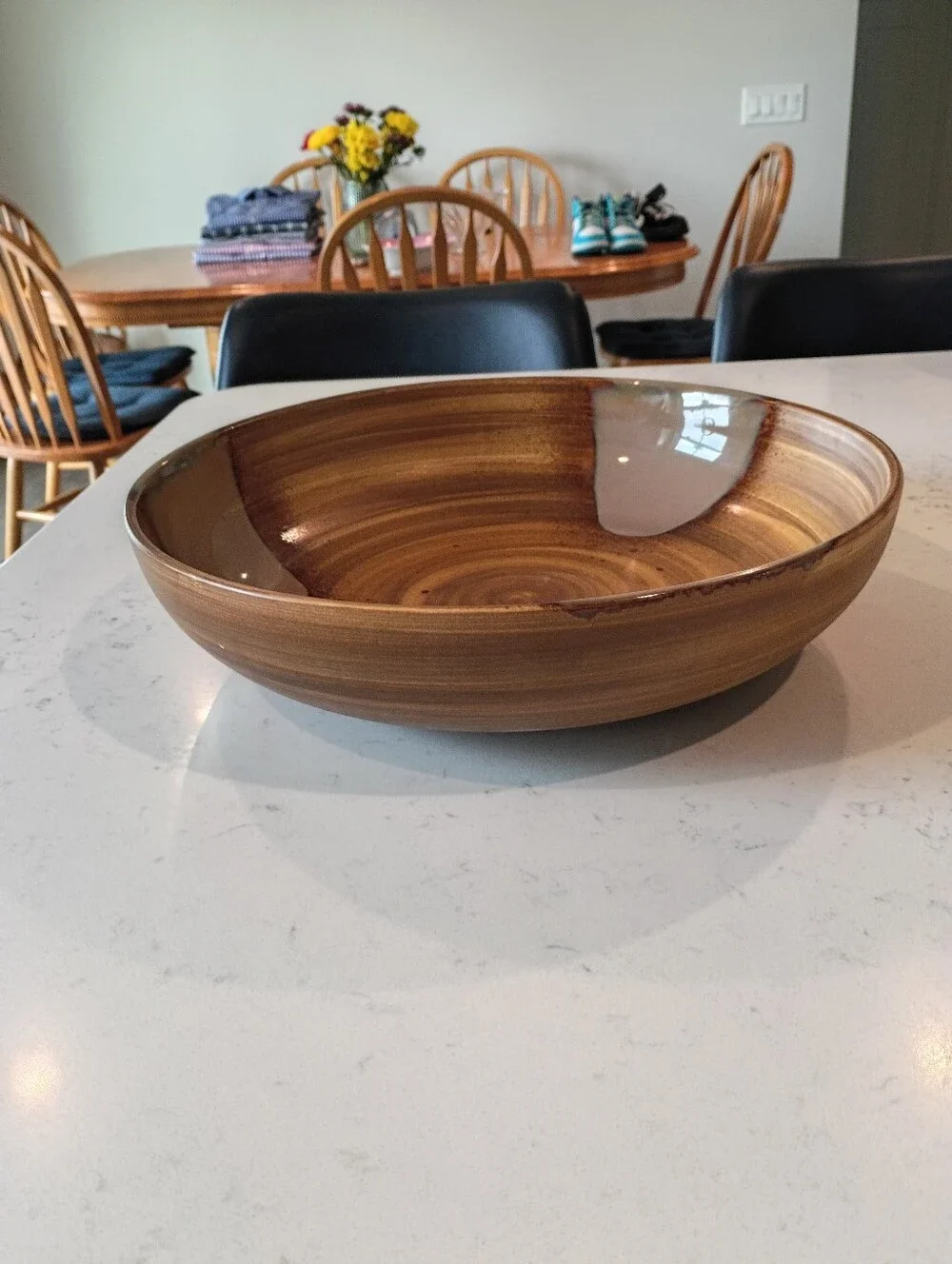 Sango Earth-Tone Stoneware Bowl with Black and Cream Bands